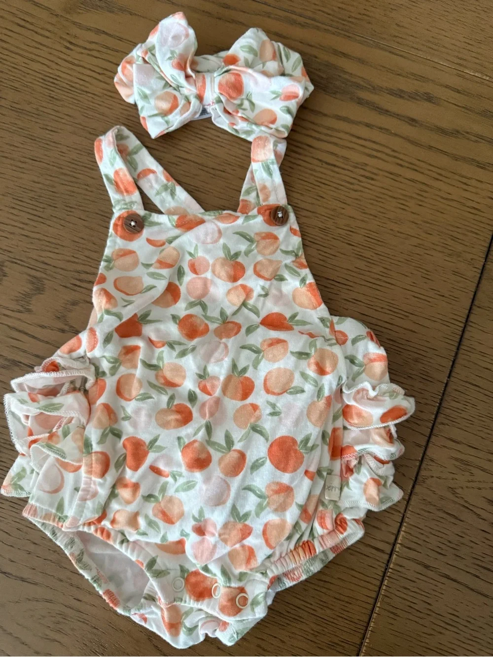 MilkberryPeach Print Baby Romper with Matching Headband